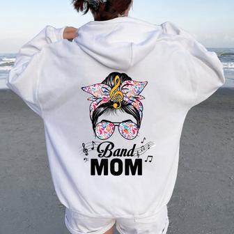 Band Mom Marching Band Messy Bun Hair Woman Women Oversized Hoodie Back Print - Thegiftio UK