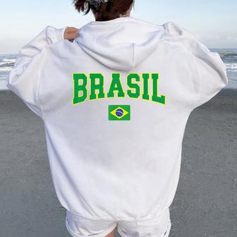 Bandera De Brasil Amarilloerde Orgulloso Brasil Hombres Es Brasil Women Oversized Hoodie Back Print - Regaloses