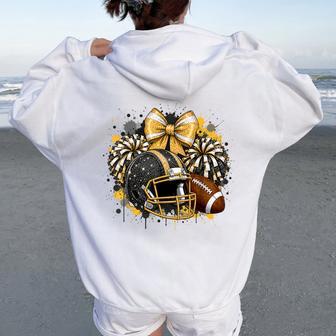 Black & Gold Game Day Team High School Football Cheer Mom Women Oversized Hoodie Back Print - Thegiftio UK