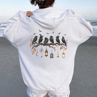 Black Crow Halloween Cute Spooky Season Fall Halloween Bird Women Oversized Hoodie Back Print - Thegiftio UK