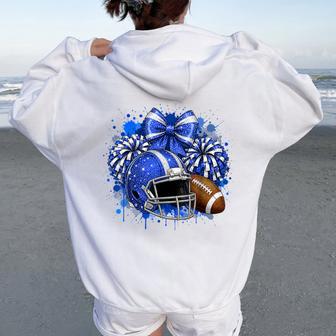 Blue & White Game Day Team High School Football Cheer Mom Women Oversized Hoodie Back Print - Thegiftio UK