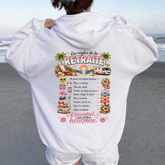 Cadeau Retraitée Original Les Règles De La Retraite Sweat à capuche oversize pour femme avec imprimé dans le dos - Cadeauxyz