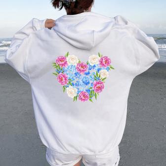 Camisa De Corazón Floral Peonías Y Hortensias Flores De Jardín Women Oversized Hoodie Back Print - Regaloses