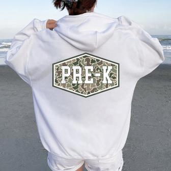 Camo Pre-K Teacher Preschool Back To School Boys Kids Women Oversized Hoodie Back Print - Thegiftio UK