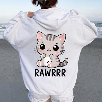 Chat Mignon Kawaii Dessin Animé Chaton Sweat à capuche oversize pour femme avec imprimé dans le dos - Cadeauxyz