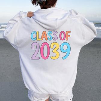 Class Of 2039 Grow With Me Handprints On Back K To 12 Grade Women Oversized Hoodie Back Print - Thegiftio UK