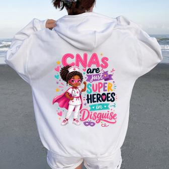 Cnas Are Just Superheroes In Disguise Black Cna Girl Women Oversized Hoodie Back Print - Thegiftio UK