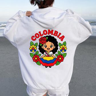 Colombian Girl Flag Kids Hispanic Heritage Month Colombia Women Oversized Hoodie Back Print - Thegiftio UK
