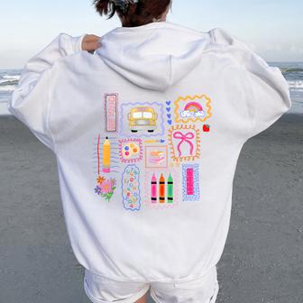 Coquette Bow Teacher Back To School Teacher Life Student Kid Women Oversized Hoodie Back Print - Thegiftio UK