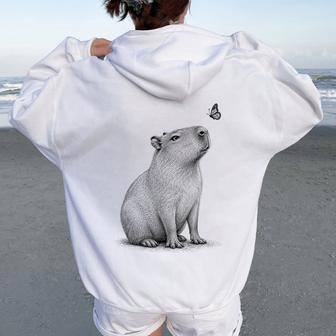 Cute Capybara With Butterfly Girls Kids Women Oversized Hoodie Back Print - Thegiftio UK