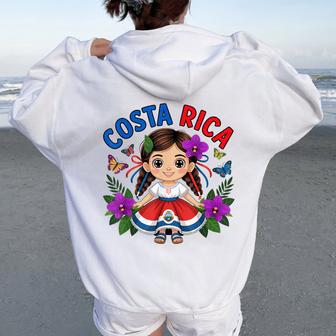 Cute Costa Rica Girl In Traditional Dress For Kids Women Oversized Hoodie Back Print - Thegiftio UK