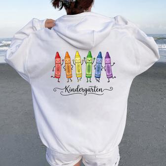 Cute Dancing Rainbow Crayons Back To School Kindergarten Women Oversized Hoodie Back Print - Thegiftio UK