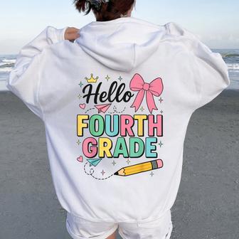 Cute Hello Fourth Grade Back To School Coquette Teacher Girl Women Oversized Hoodie Back Print - Thegiftio UK