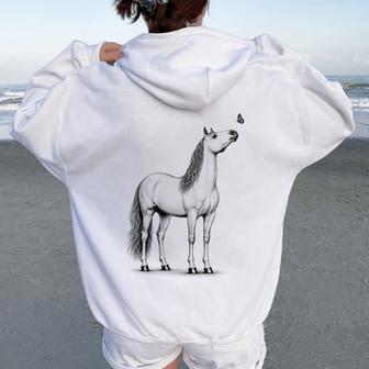 Cute Horse With Butterfly Girls Kids Women Oversized Hoodie Back Print - Thegiftio UK