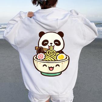 Cute Panda Ramen Noodles Kawaii Anime Food Lover Graphic Women Oversized Hoodie Back Print - Thegiftio UK