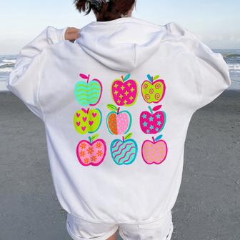 Cute Patchwork Preppy Apples Back To School Teacher Student Women Oversized Hoodie Back Print | Seseable UK