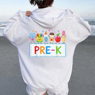 Cute Pre-K Back To School Supplies Kids Teacher Prek Women Oversized Hoodie Back Print - Thegiftio UK
