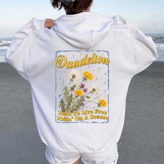 Dandelion Born To Live Free Vintage Floral Dandelion Lover Women Oversized Hoodie Back Print - Thegiftio UK