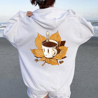 De Café Retro Para Hombre Y Diseño De Dibujos Animados In Mangas Women Oversized Hoodie Back Print - Regaloses