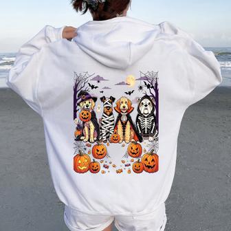 Dogs Dog Pumpkin Ghost Halloween Kids Boys Girls Women Oversized Hoodie Back Print - Thegiftio UK