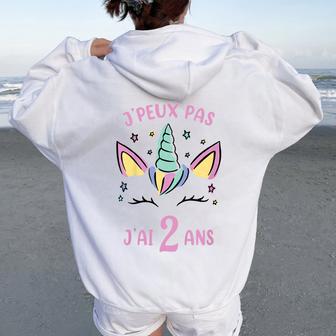 Enfant Anniversaire Licorne Fille J'ai 2 Ans Deux Ans Sweat à capuche oversize pour femme avec imprimé dans le dos - Cadeauxyz