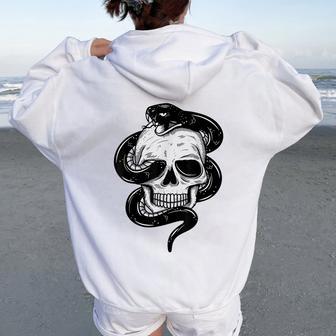 Erpent Et Crâneerpent Tatouage Motard Cadeau Homme Sweat à capuche oversize pour femme avec imprimé dans le dos - Cadeauxyz