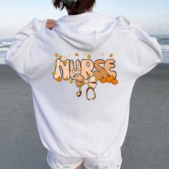 Fall Nurse Coquette Healthcare Pumpkin Retro Nursing Autumn Women Oversized Hoodie Back Print - Thegiftio UK