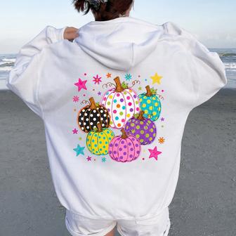 Fall Pumpkins Polka Dots Preppy Polka Dot Colorful Autumn Women Oversized Hoodie Back Print - Thegiftio UK