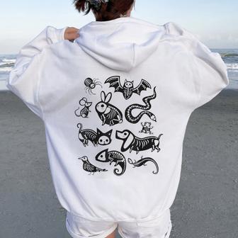 Fall Veterinarian Halloween Vet Tech Veterinary School Women Oversized Hoodie Back Print - Thegiftio UK