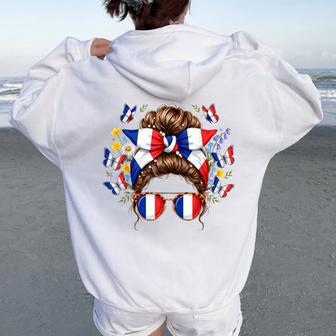 Fête Nationale France Chignon Papillons Patriote Sweat à capuche oversize pour femme avec imprimé dans le dos - Cadeauxyz