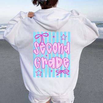 First Day Of 2Nd Grade Kids Girl Teacher Back School Striped Women Oversized Hoodie Back Print - Thegiftio UK