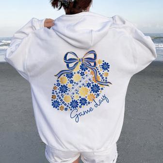 Floral Football Game Day Girly Team Spirit Navy Blue & Gold Women Oversized Hoodie Back Print - Thegiftio UK