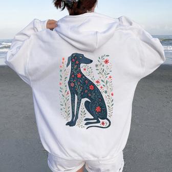 Floral Greyhound Dog Cute Pet Dog Lover Girls Kids Women Oversized Hoodie Back Print - Thegiftio UK