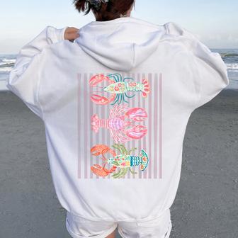 Floral Lobster Preppy Coastal Aesthetic Beach Graphic Summer Women Oversized Hoodie Back Print - Thegiftio UK
