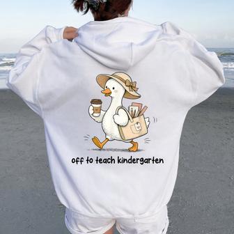 Back To School Off To Teach Kindergarten Teacher Goose Women Oversized Hoodie Back Print - Thegiftio UK