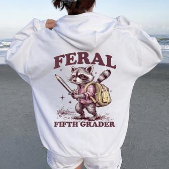 Back To School Raccoon Feral Fifth Grader 5Th Grade Women Oversized Hoodie Back Print - Thegiftio UK