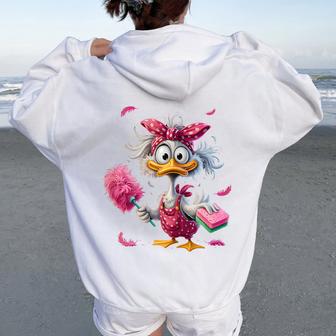 Duck Cleaning Housework Cleaner Housewives Women Oversized Hoodie Back Print - Thegiftio UK