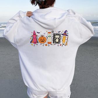 Spooky School Teacher School Supplies Halloween Women Oversized Hoodie Back Print - Thegiftio UK
