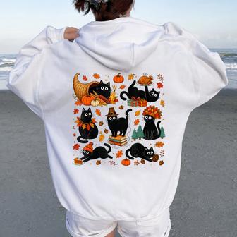 Thanksgiving Black Cat Autumn Cat Lover Fall Women Women Oversized Hoodie Back Print - Thegiftio UK
