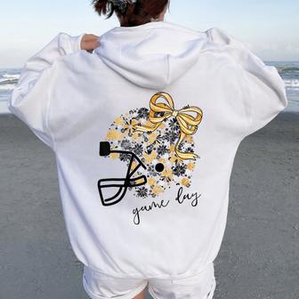 Game Day Football Season Football Mama Girl Black Gold Vibes Women Oversized Hoodie Back Print - Thegiftio UK