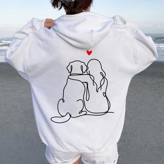 Girl And Labrador Heart Dog Mom Lab Lover Women Oversized Hoodie Back Print - Thegiftio UK