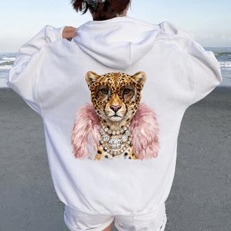 Glam Cheetah Leopard Sunglasses Pink Girly Women Women Oversized Hoodie Back Print - Thegiftio UK