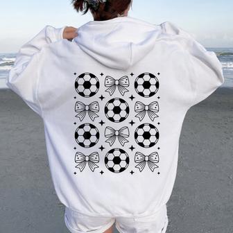 Groovy Soccer Girl Girls Coquette Bow Soccer Soccer Ball Women Oversized Hoodie Back Print - Thegiftio UK