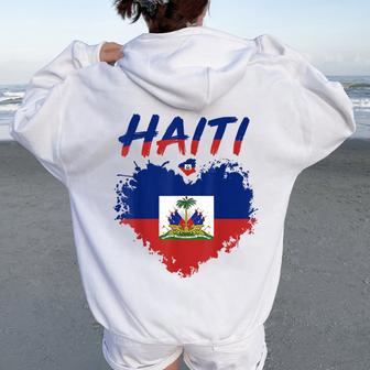 Haiti Haitian Flag Pride Kids Women Oversized Hoodie Back Print - Thegiftio UK