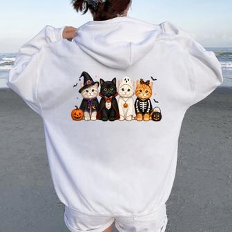 Halloween Cat Witch Scary Kittens Pumpkin Kids Women Oversized Hoodie Back Print - Thegiftio UK