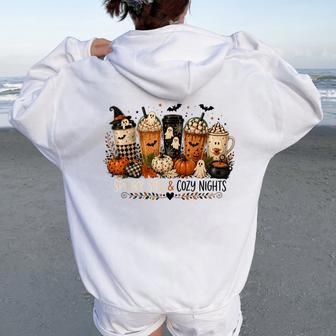 Halloween Coffee Ghost Spooky Cozy Autumn Fall Women Women Oversized Hoodie Back Print - Thegiftio UK