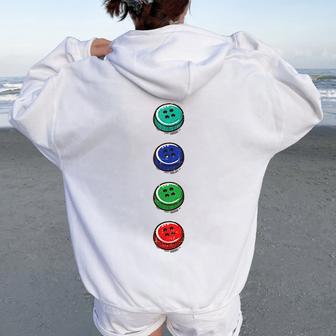 Halloween Colorful Buttons Costume Groovy Kids Cat Women Oversized Hoodie Back Print - Thegiftio UK