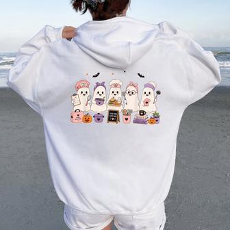 Halloween School Lunch Lady Ghost Cafeteria Worker Women Women Oversized Hoodie Back Print - Thegiftio UK