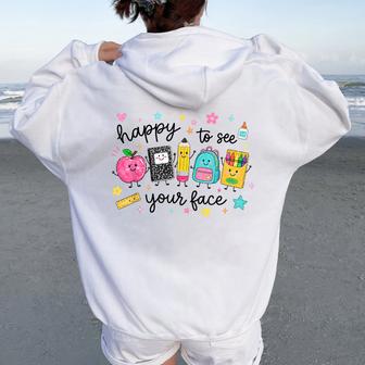 Happy To See Your Face Back To School Teacher Kids Women Oversized Hoodie Back Print - Thegiftio UK