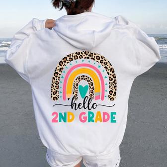 Hello Second Grade 2Nd Grade Rainbow Back To School Teachers Women Oversized Hoodie Back Print - Thegiftio UK